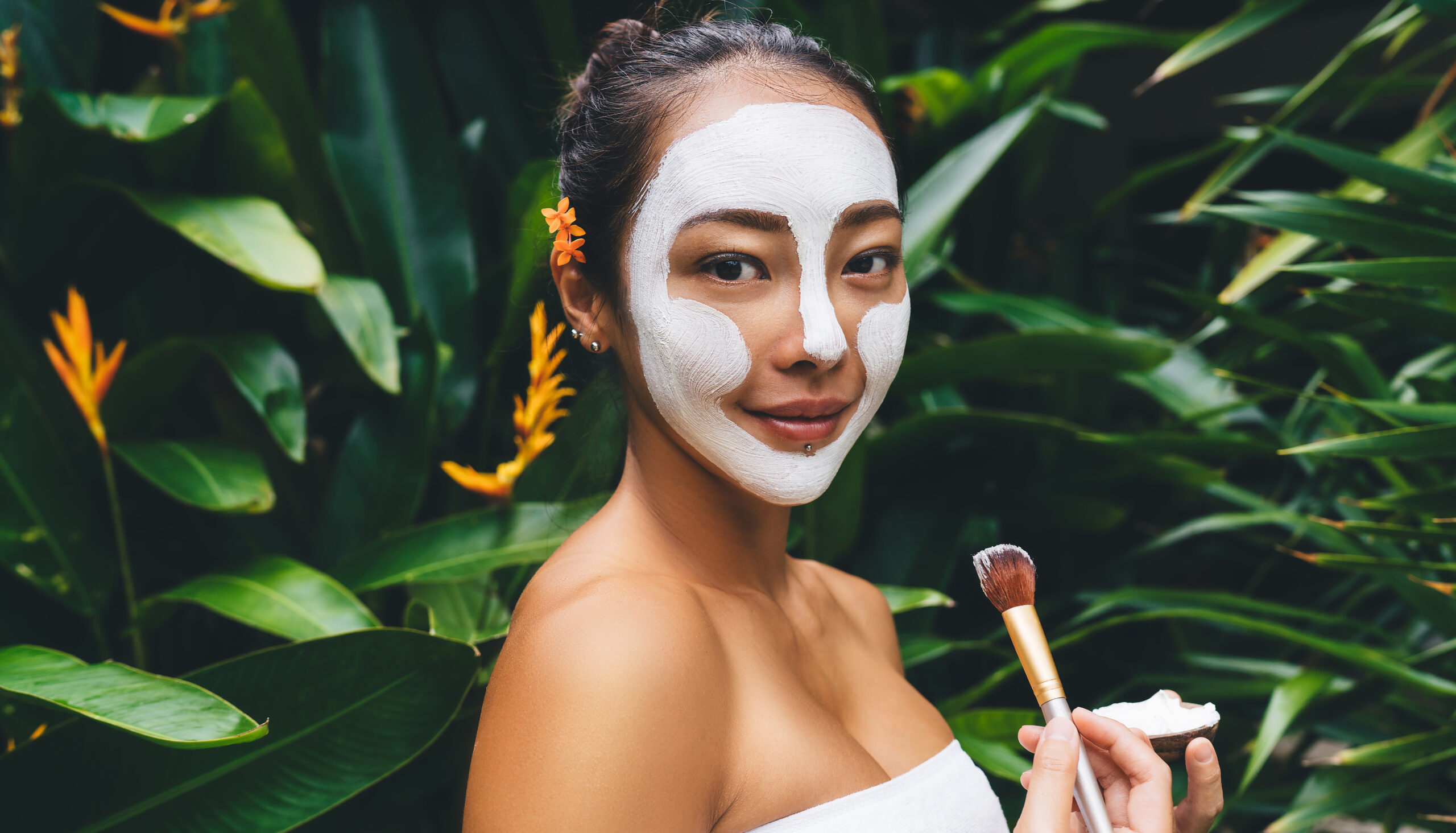 Dayspa weekend procedures, korean woman with beauty mask on face