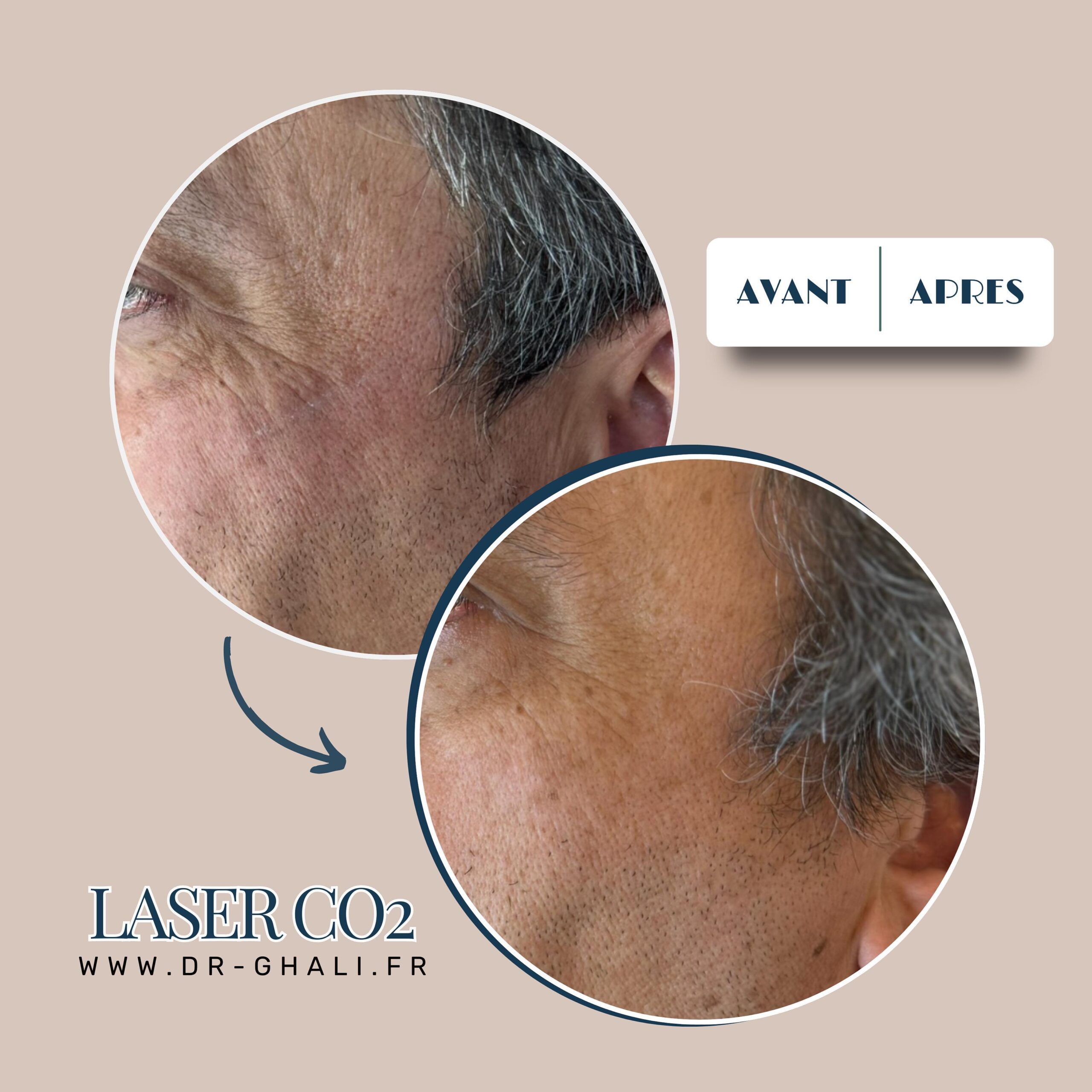 homme de 60 ans avant et après un traitement par laser co2 du visage