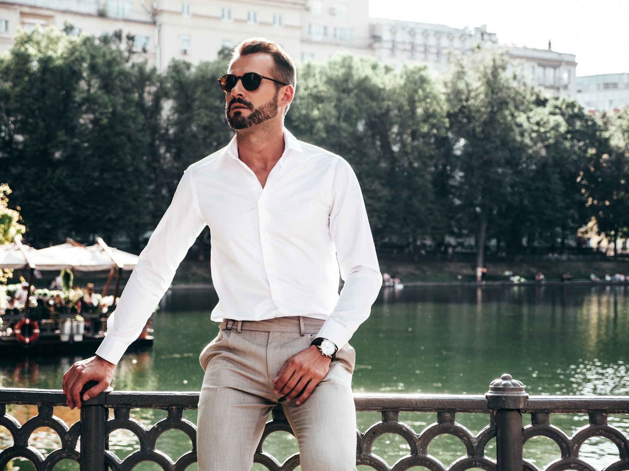 Handsome man posing in the street of avignon after hair transplant