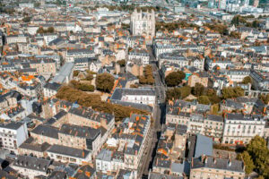 Aerial view on Nantes city in France