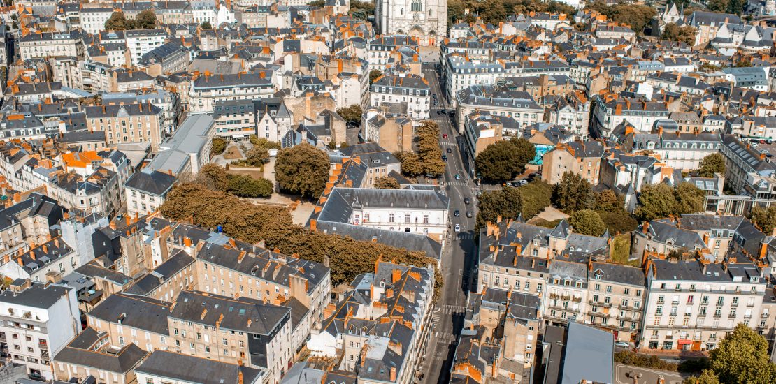 Aerial view on Nantes city in France